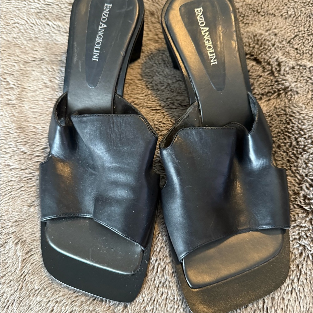 Enzo Angiolini Black Leather Mules